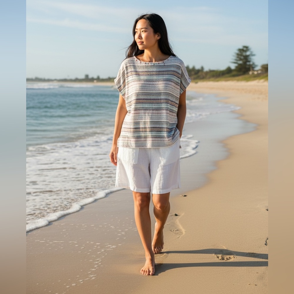 Dylan Multicolor Women's Striped Top Boho Casual Fun Spring Summer Vacation Sz S